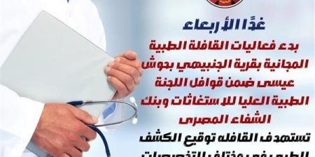 غدًا
      الأربعاء..
      إنطلاق
      القافلة
      الطبية
      المجانية
      بقرية
      الجنبيهي
      بحوش
      عيسى