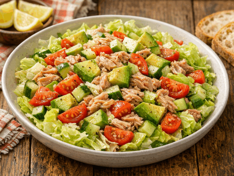 طريقة عمل سلطة التونة مع الأفوكادو والخس بصوص خاص