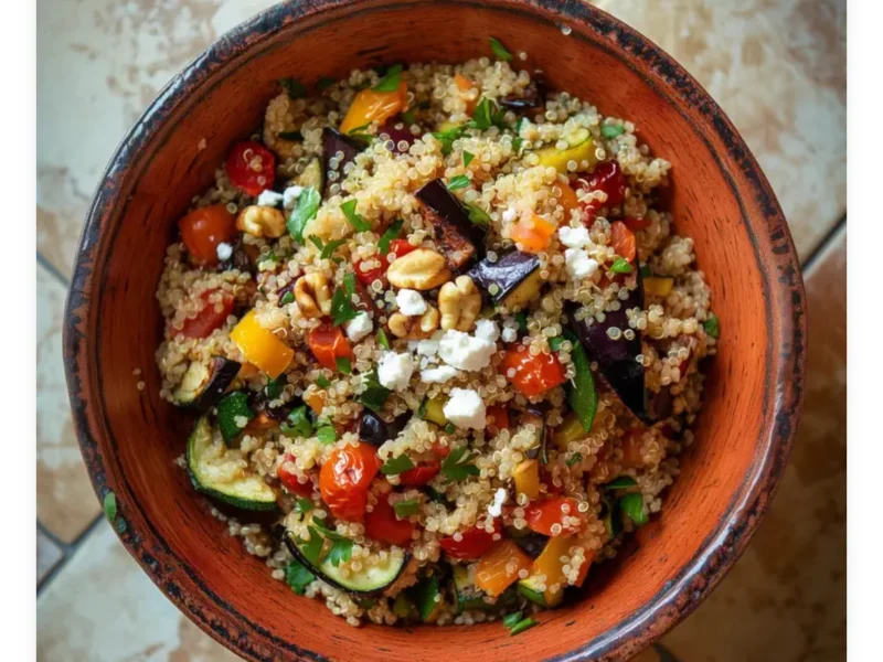 تعلمي من المنزل طريقة تحضير سلطة الكينوا بالخضار المشوية